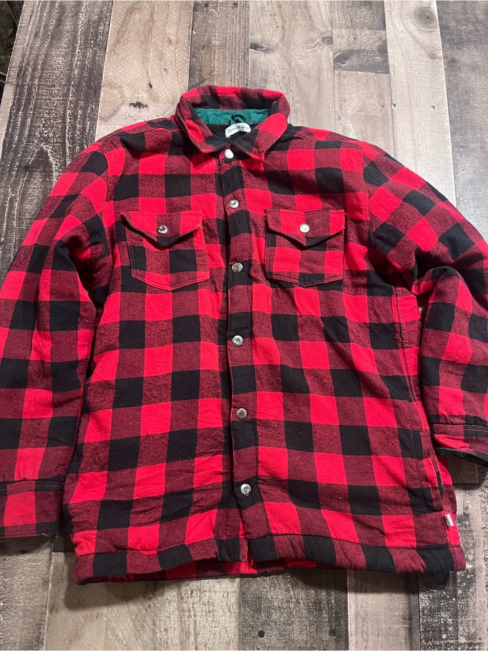 Tommy Bahama Flannel Shirt Jacket Buffalo Plaid Red Black men’s Large